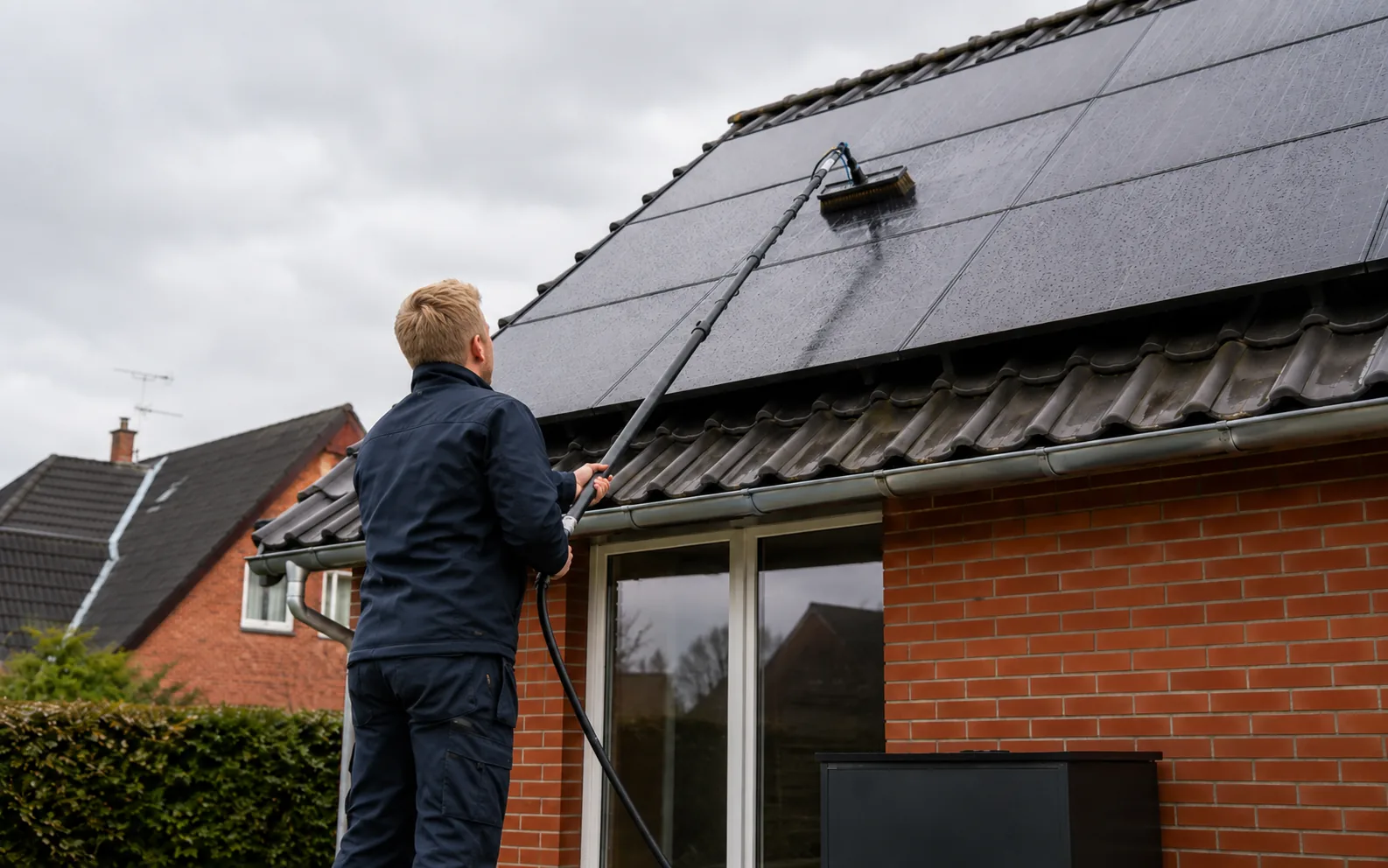 Solcellevask i Hedensted — solcellevask med rentvand og teleskopstang på dansk villa